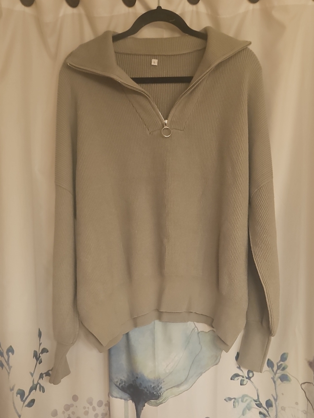 Light Olive Half-Zip Ribbed Pullover Sweater